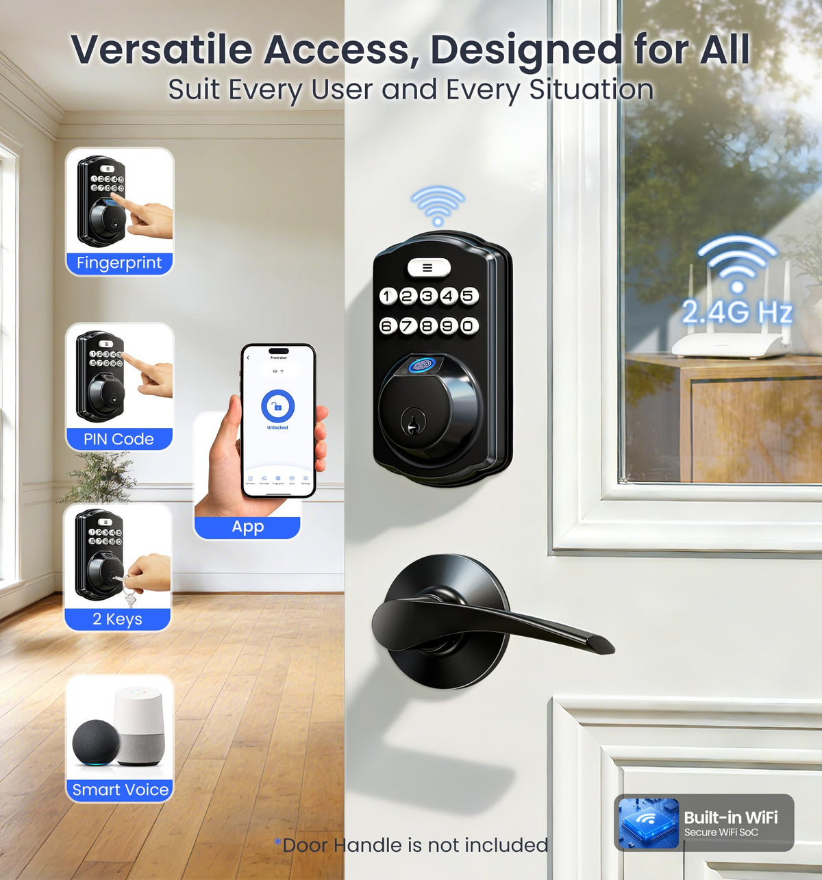 Veise VE012W keypad and fingerprint area enables fast, secure entry.