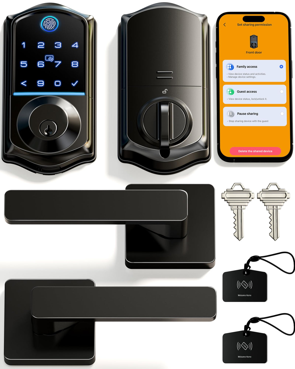 Veise VE017-B fingerprint lock on the front door for quick biometric unlock.