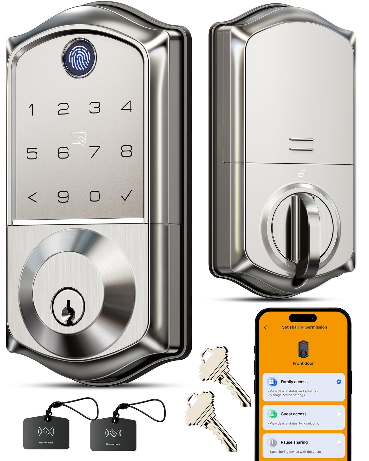 Veise VE017 fingerprint lock on front door offers quick access and robust security.