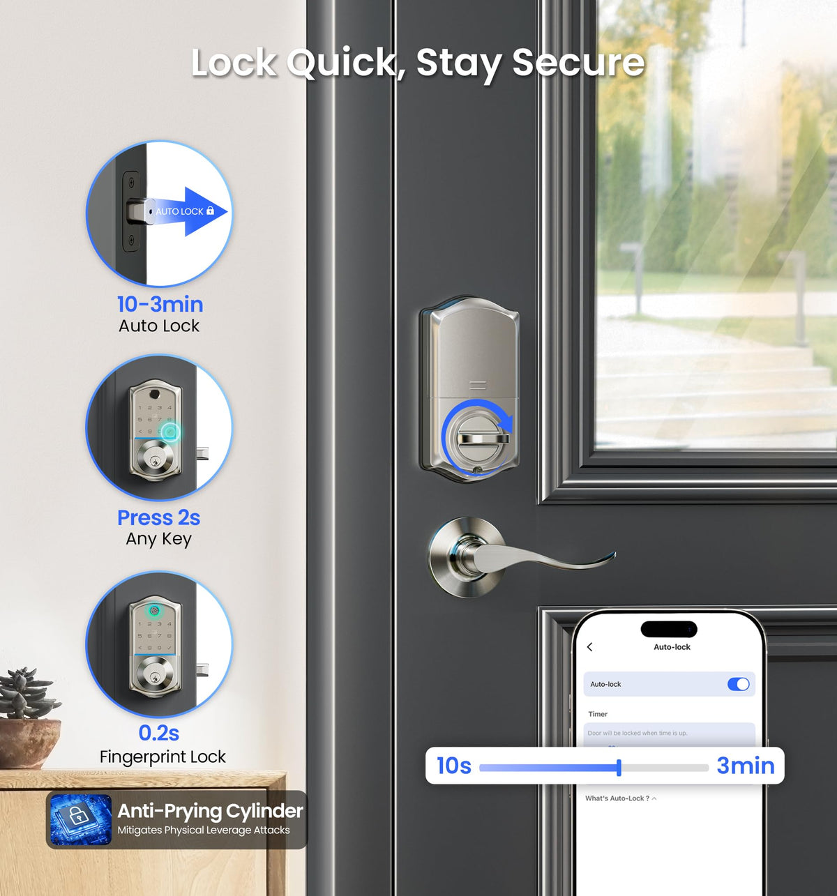 Veise VE017-L auto lock feature for hands-free security
