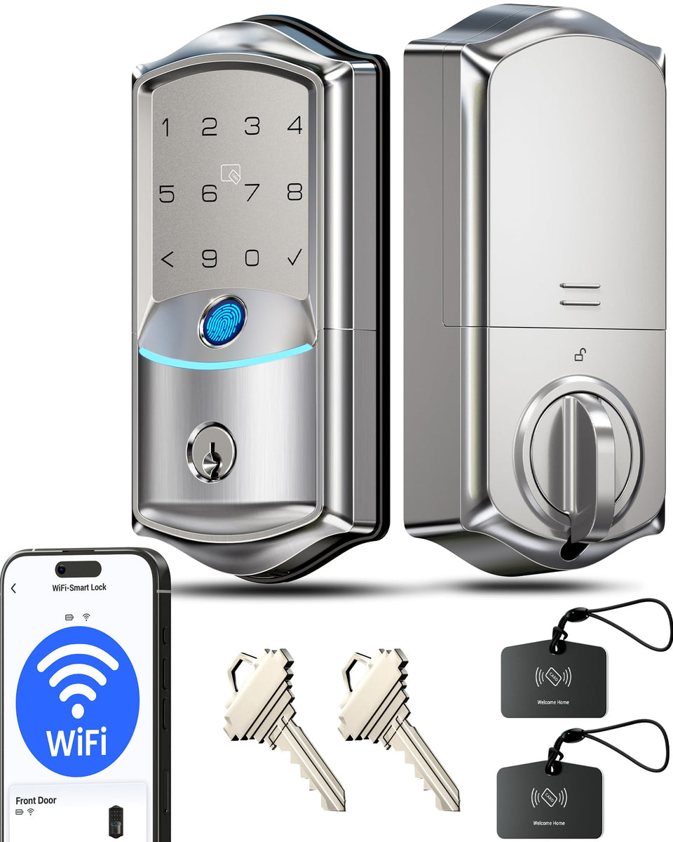 Veise VE027 front-door lock in satin nickel for secure, keyless entry.