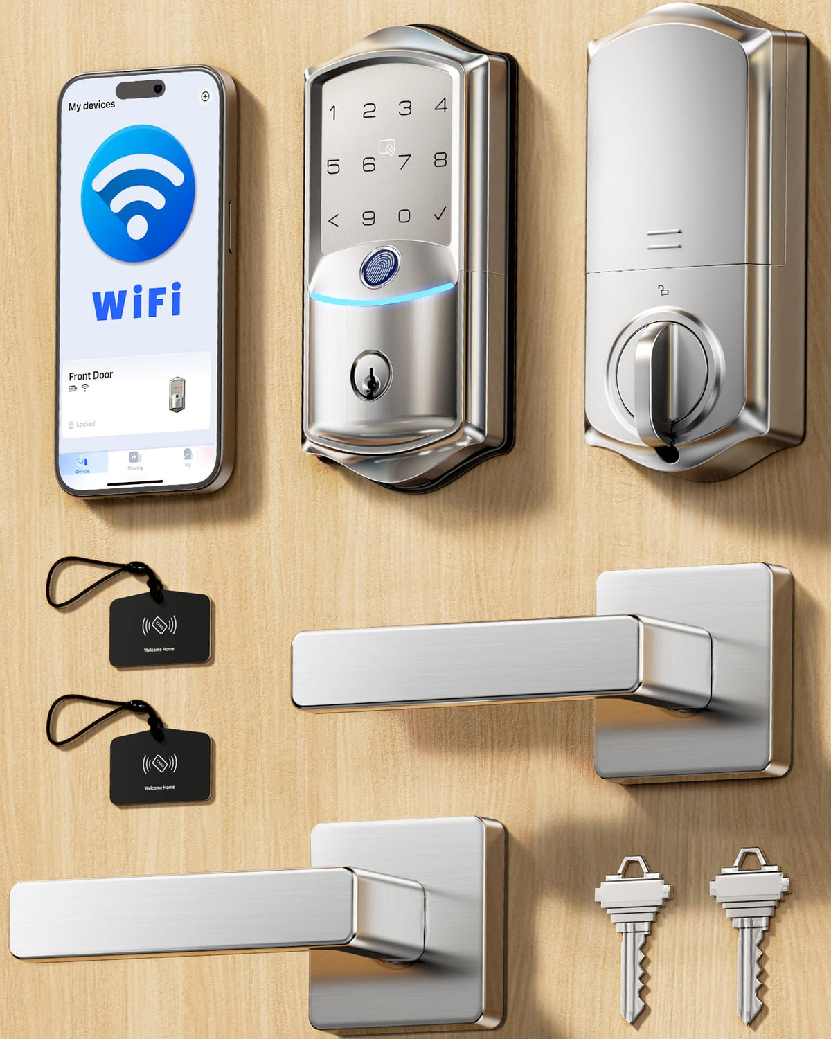 Veise VE027-L built-in WiFi lock with handle for effortless keyless entry