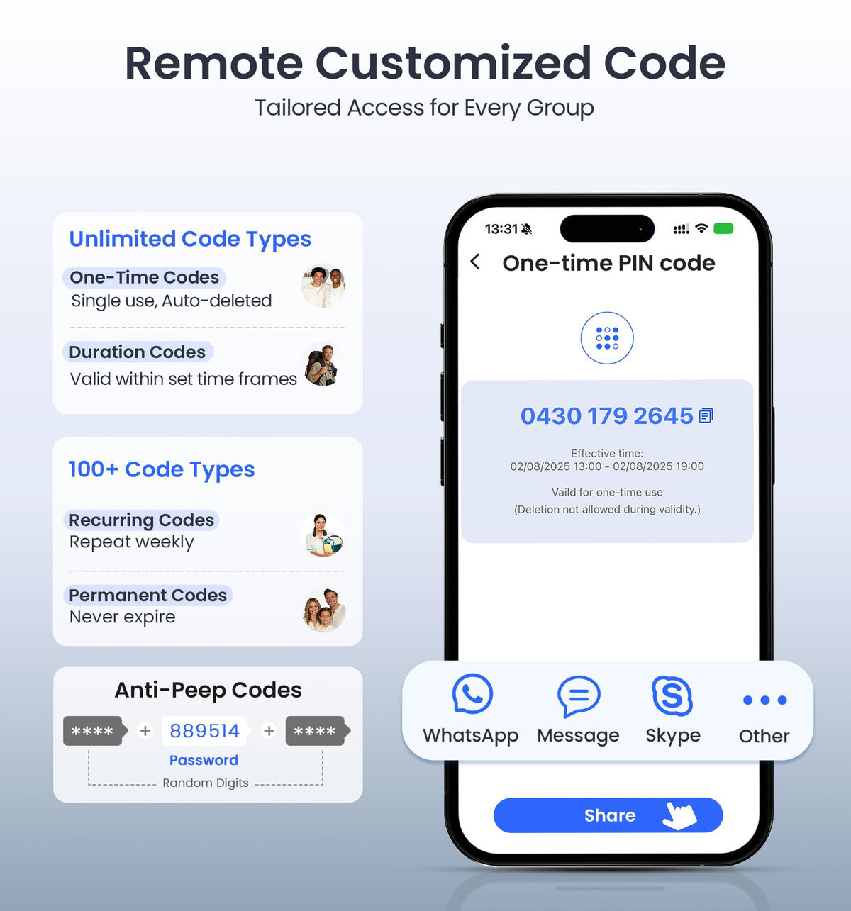Veise VE027 privacy PIN codes anti-peep feature on entry screen