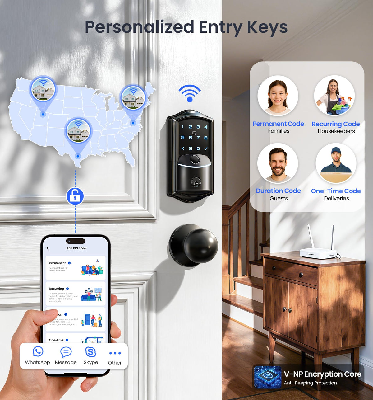 Veise VE027-K dual-knob handle design for secure, easy entry