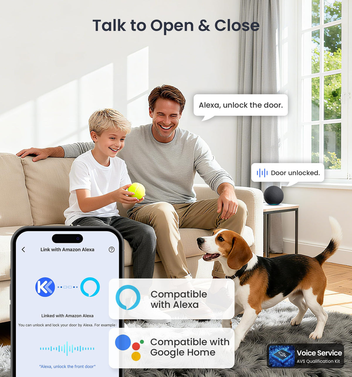 Voice control with Alexa/Google for Veise VE027-K hands-free entry
