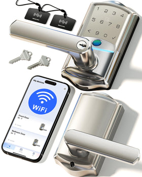 Veise VE029 front view smart lever lock in satin nickel for secure entry