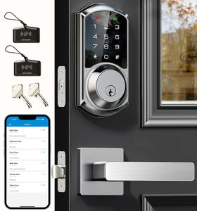 Veise VE06-L front door lock layout in satin nickel finish for secure entry.