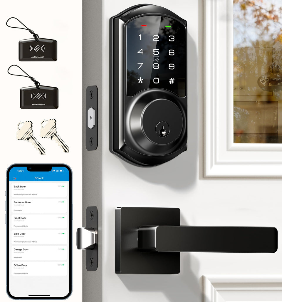 Veise VE06-L smart lock on a front door with app control and keyless entry for convenient access.