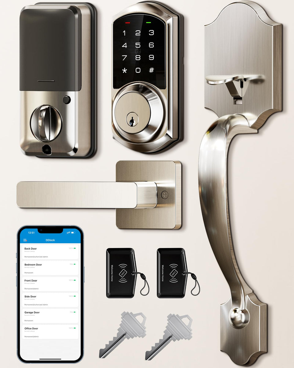 Veise VE06-H smart front door lock front view with convenient lever access.