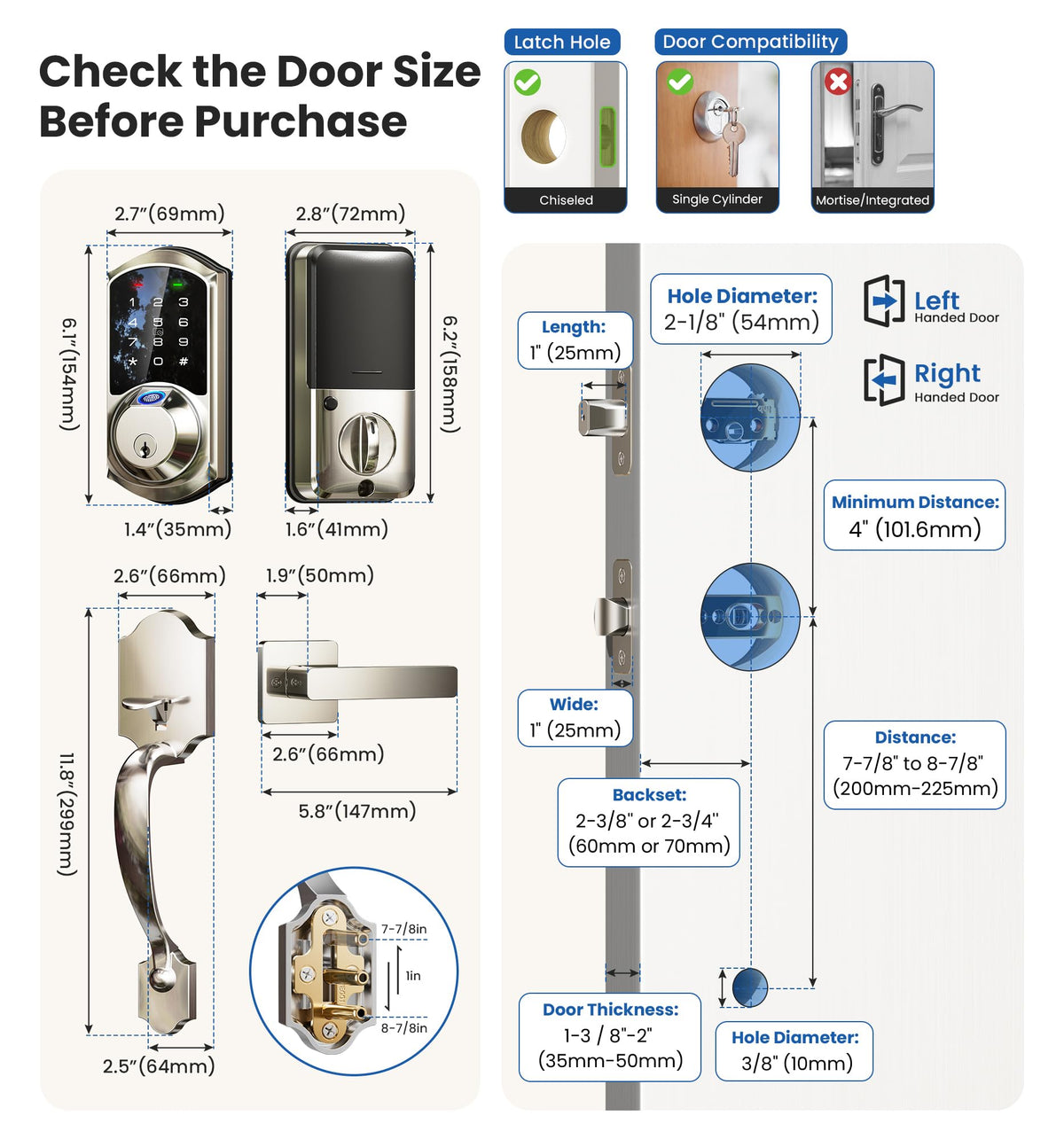 Veise VE07-H quick 15-minute installation on most US doors