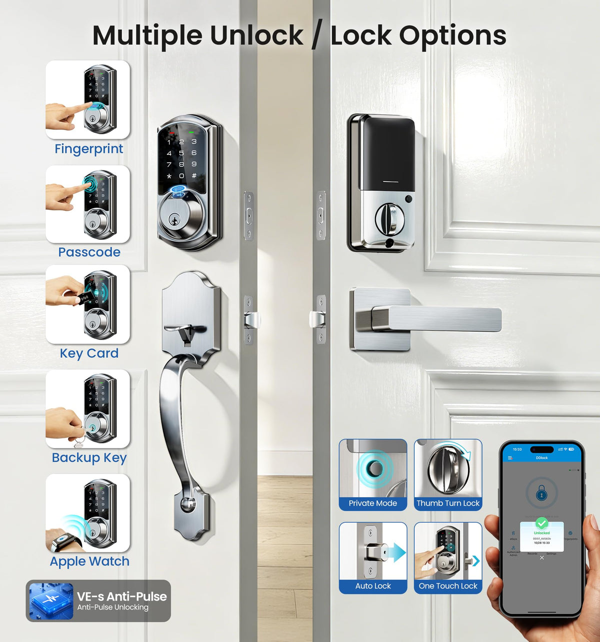 Veise VE07-H handle-set integrates the smart lock for seamless entry