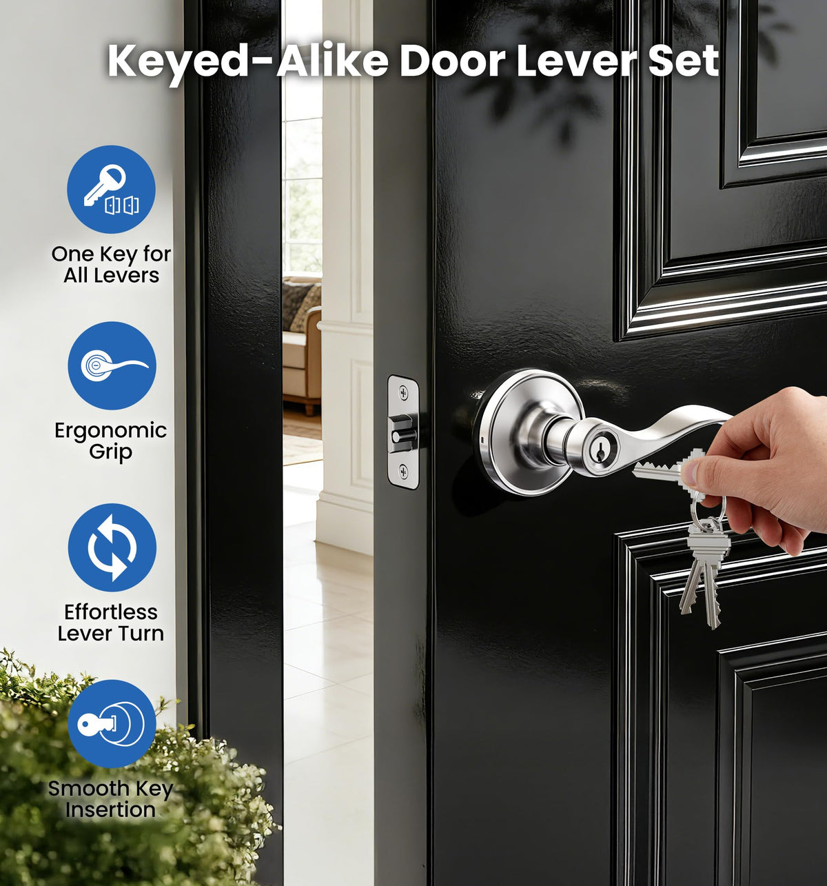 Veise wave handle lock close-up highlighting satin nickel finish and smooth operation.