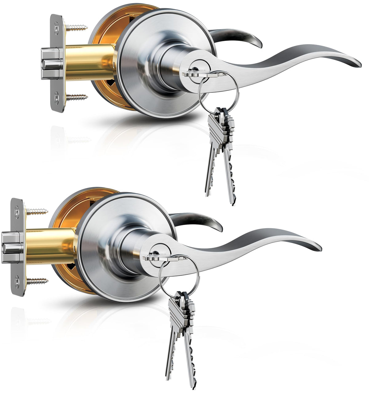 Veise wave lever front view in satin nickel showing modern entry hardware
