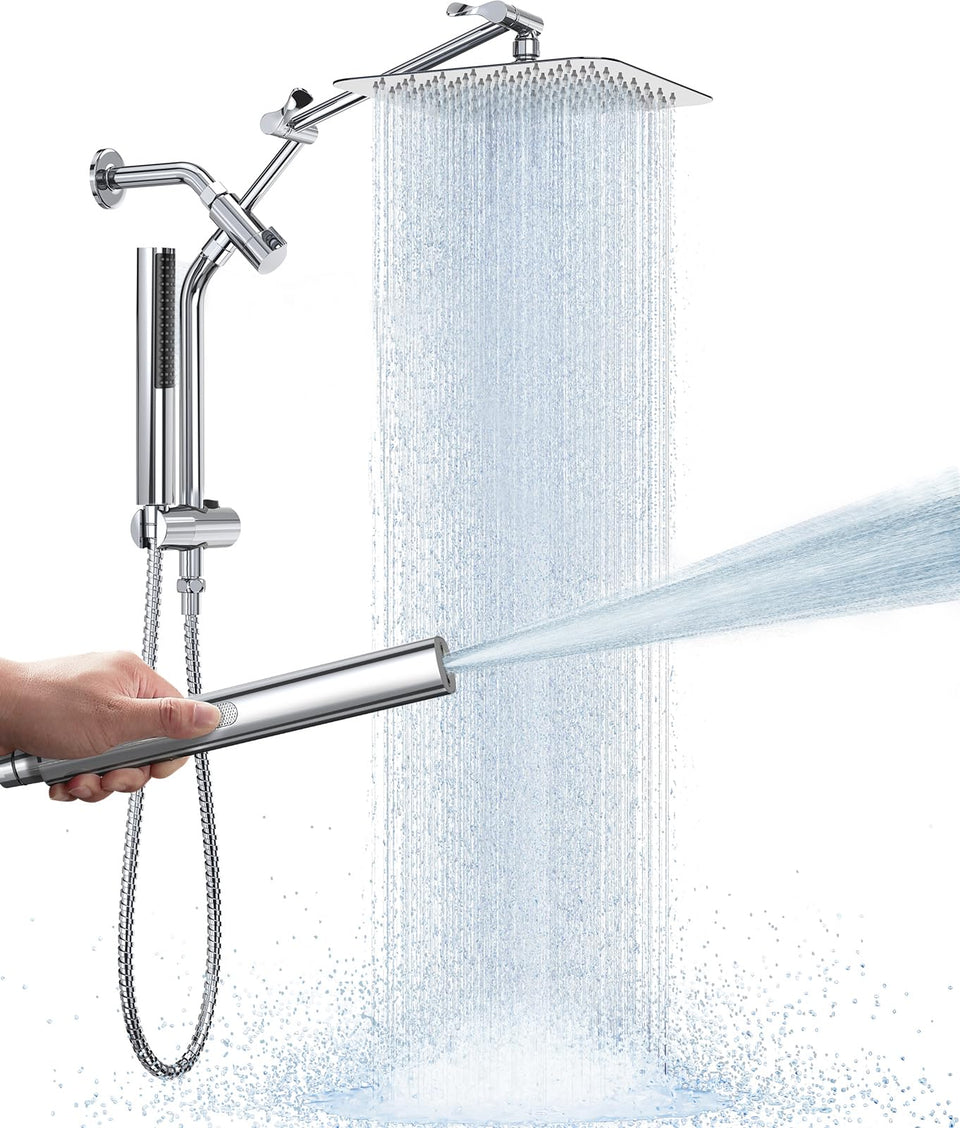 Veken 10-inch square rain shower head with handheld spray for a spa-like shower