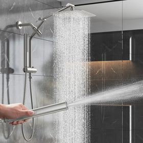 Veken 10-inch square shower head delivers wide rainfall for a spa-like shower.