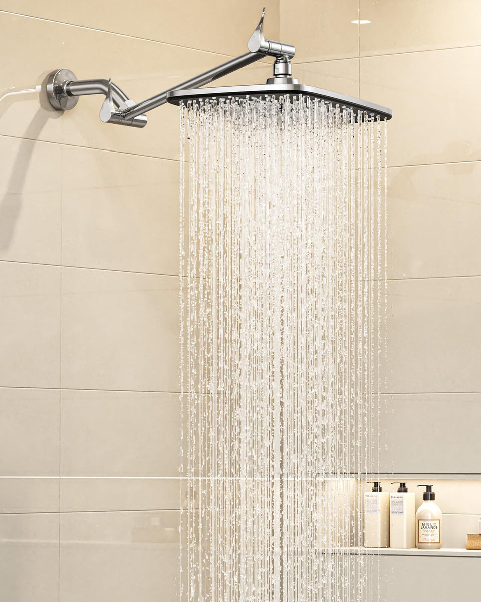Veken 11.8-inch rectangular rain shower head delivers full-body coverage for a spa-like shower.