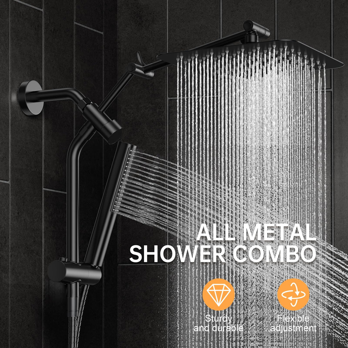 Veken 15-inch extension arm enables flexible shower height and angle.