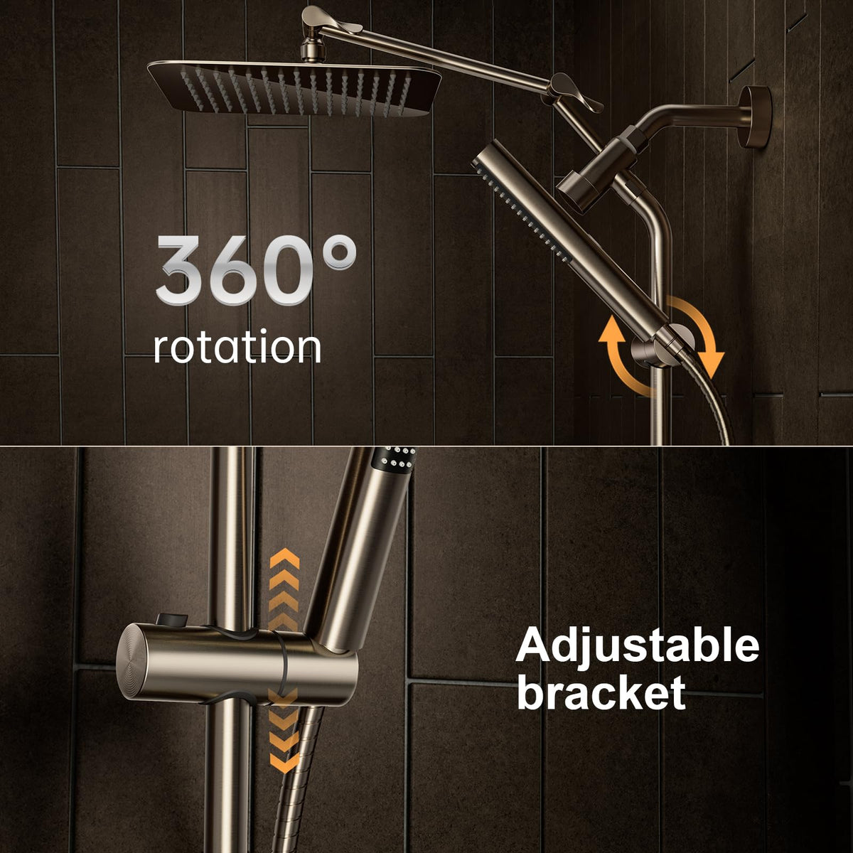 Veken 60-inch stainless steel hose reaches the entire shower area.