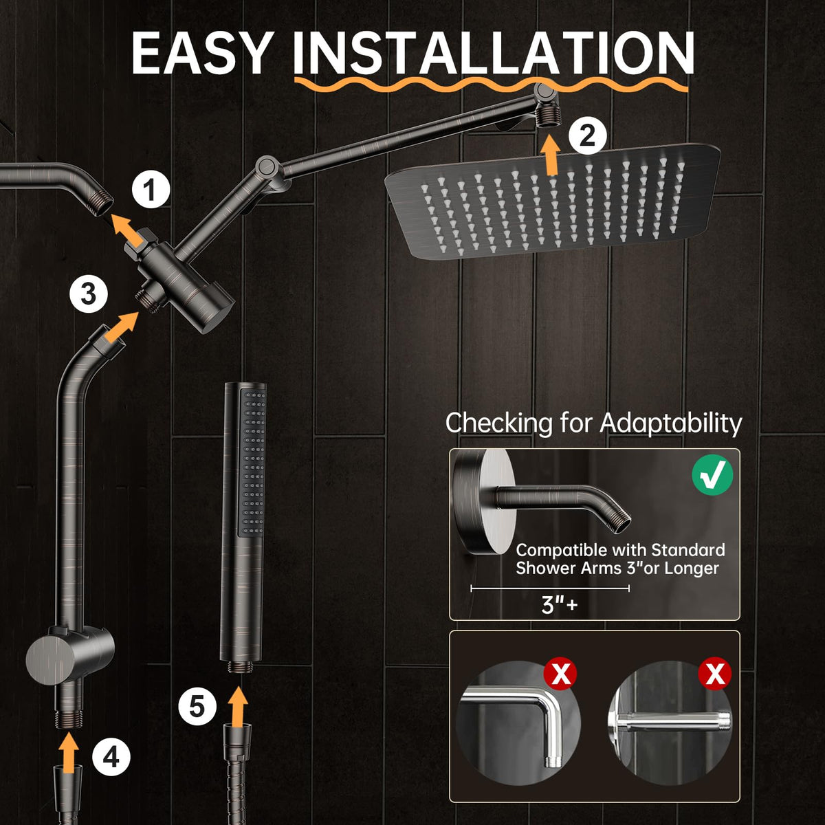 Veken 60-inch stainless steel hose reaches corners and tubs