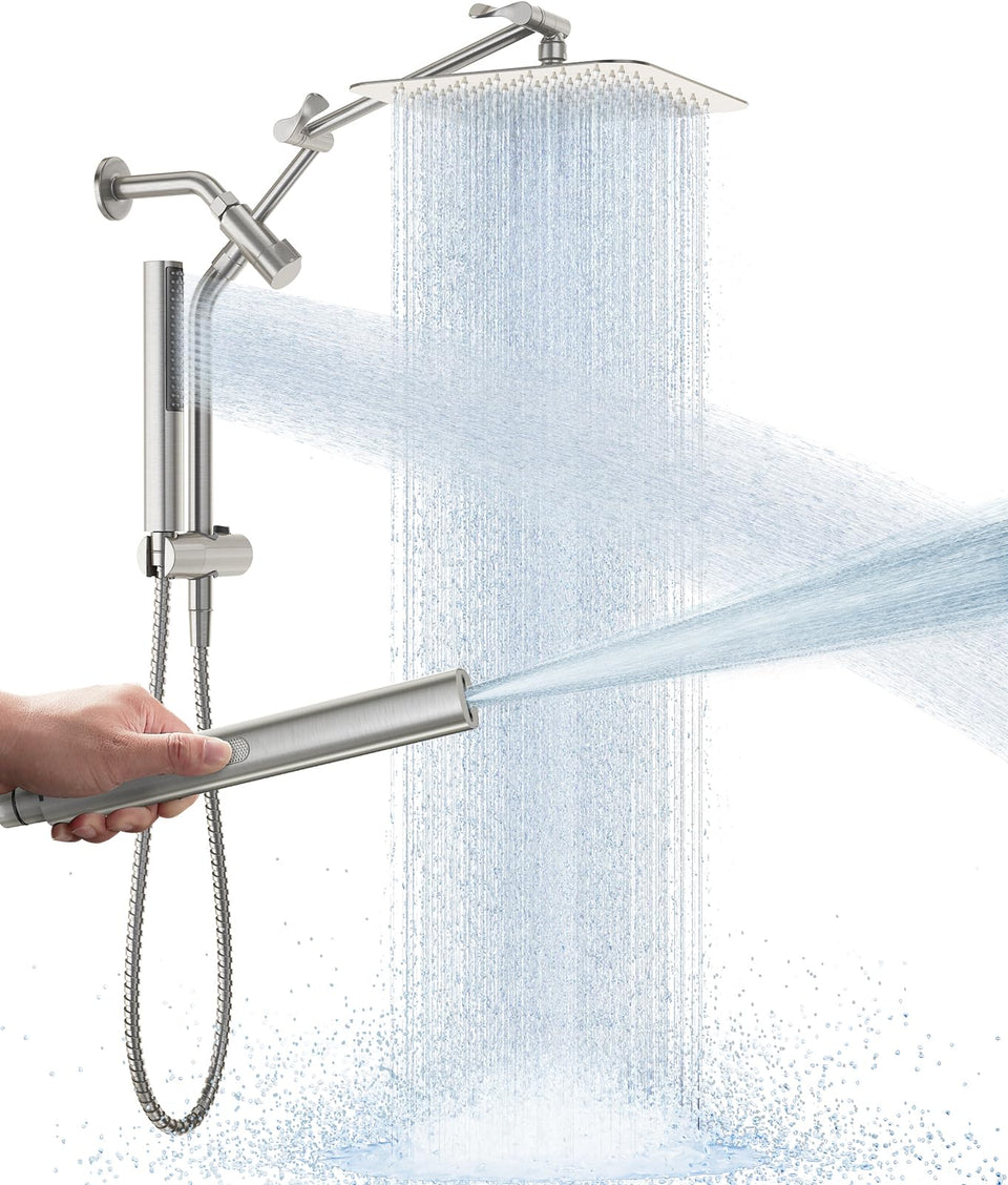 Veken all-metal 10-inch shower head delivers luxurious rainfall coverage.