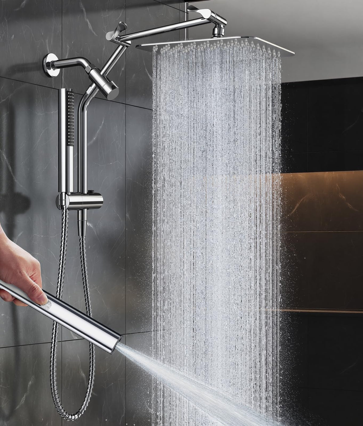 Veken all-metal 10-inch square rain shower head with handheld for spa-like coverage