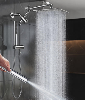Veken all-metal 10-inch square rain shower head with handheld for spa-like coverage