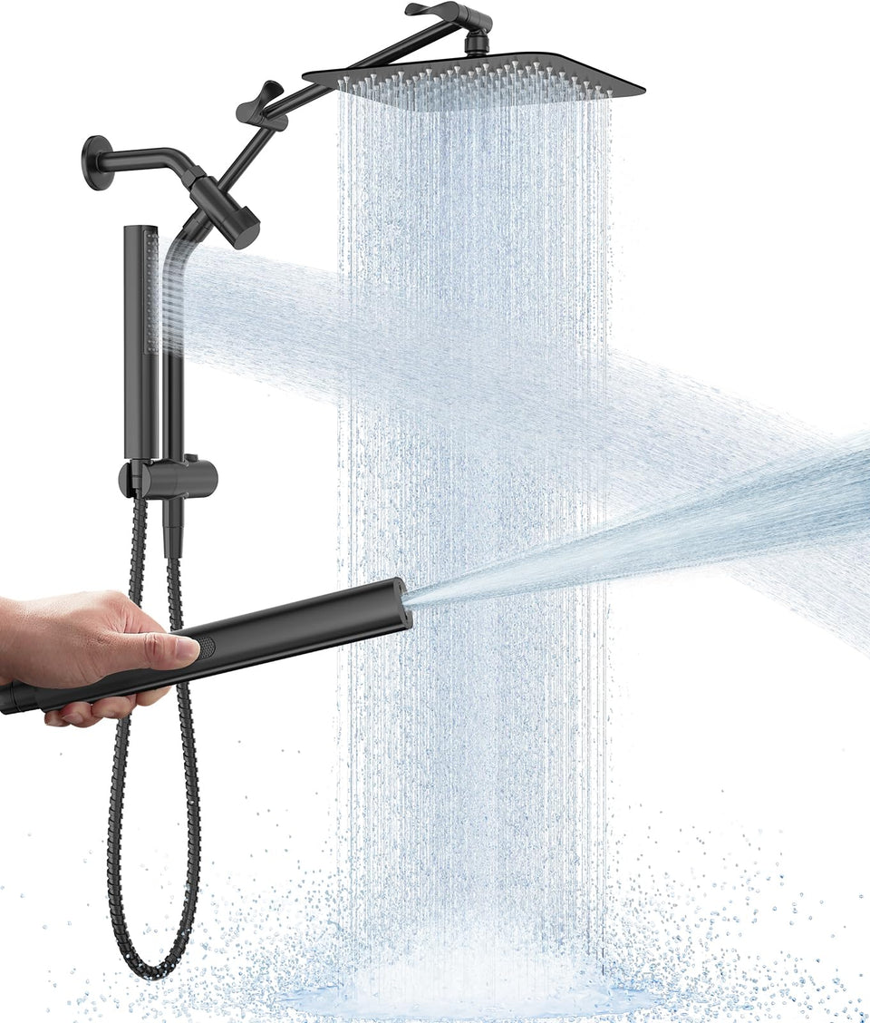 Veken all-metal 10-inch square showerhead for precise rainfall coverage and durability.