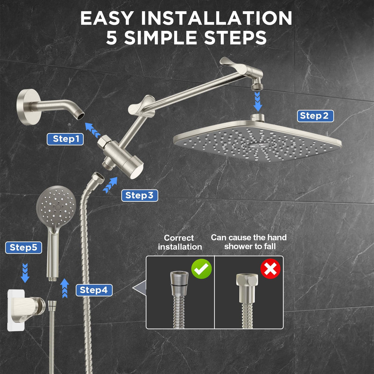 Veken detachable dual shower head supports versatile water flow.