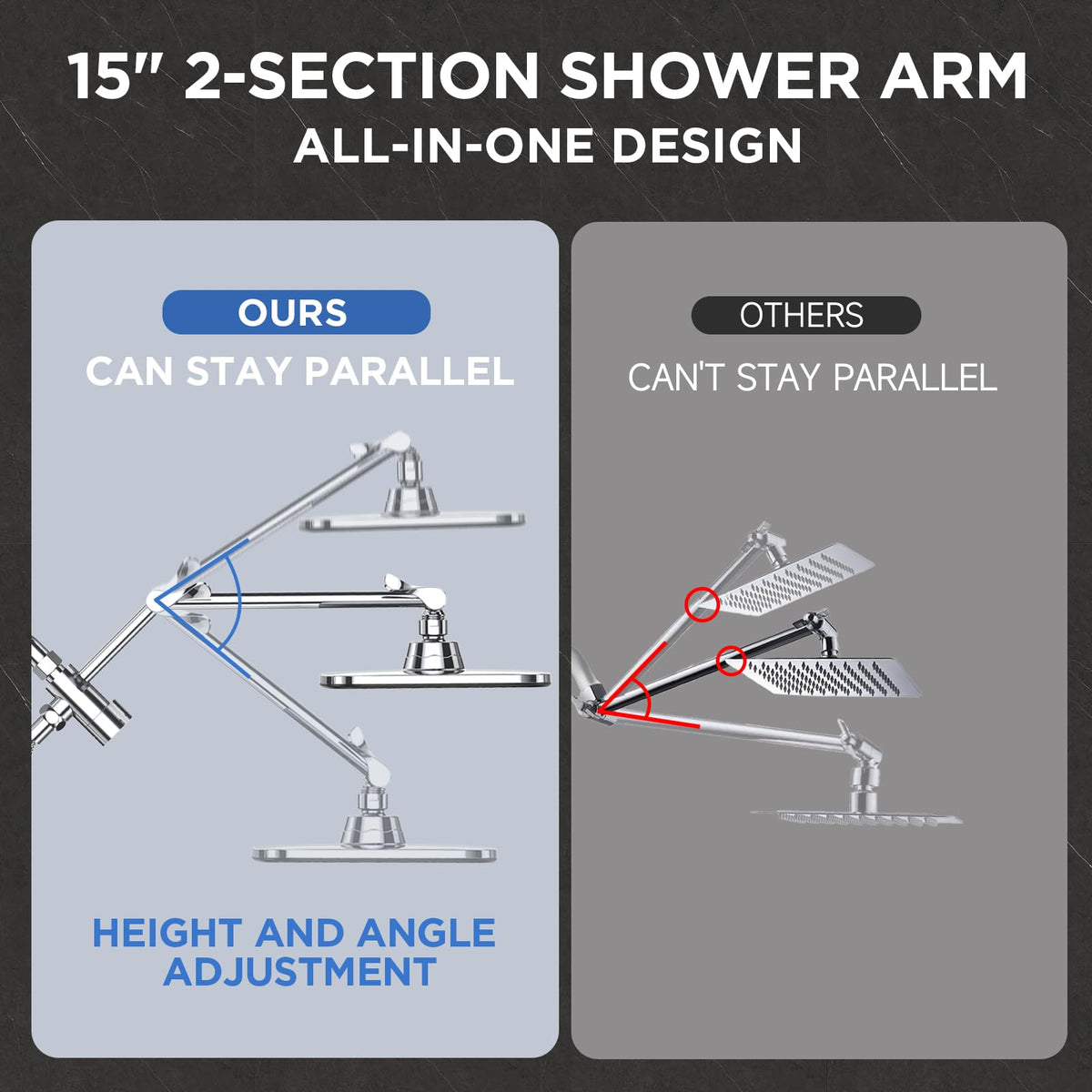 Veken detachable dual shower supports overhead and handheld use