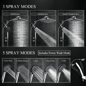 Veken detachable dual shower switches between rainfall and handheld modes