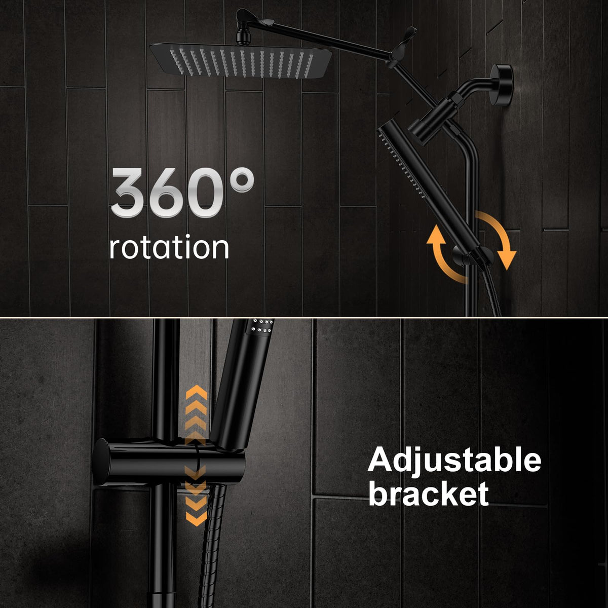 Veken dual rain shower provides immersive coverage for a spa-like experience.