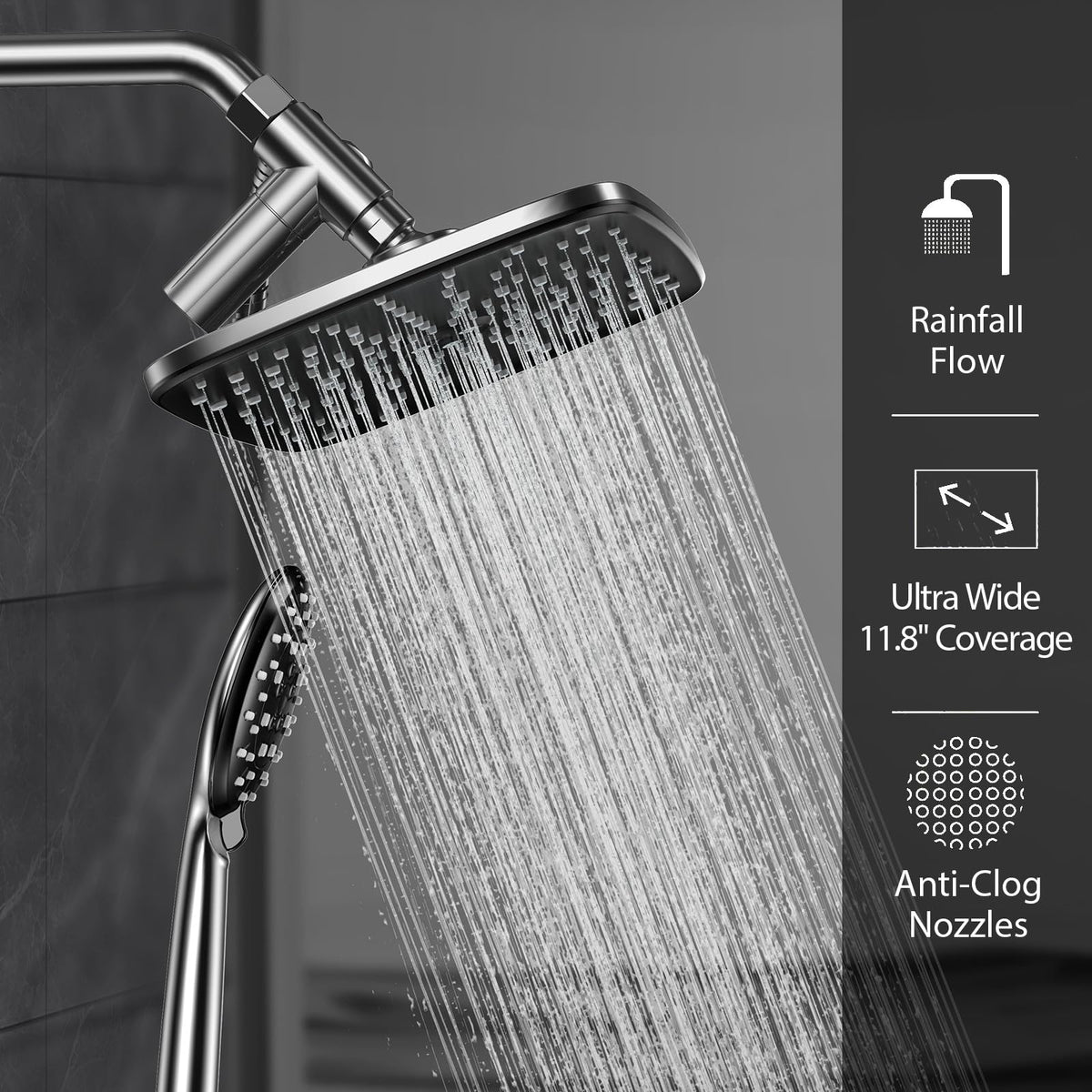 Veken dual shower heads offering five modes for customization.