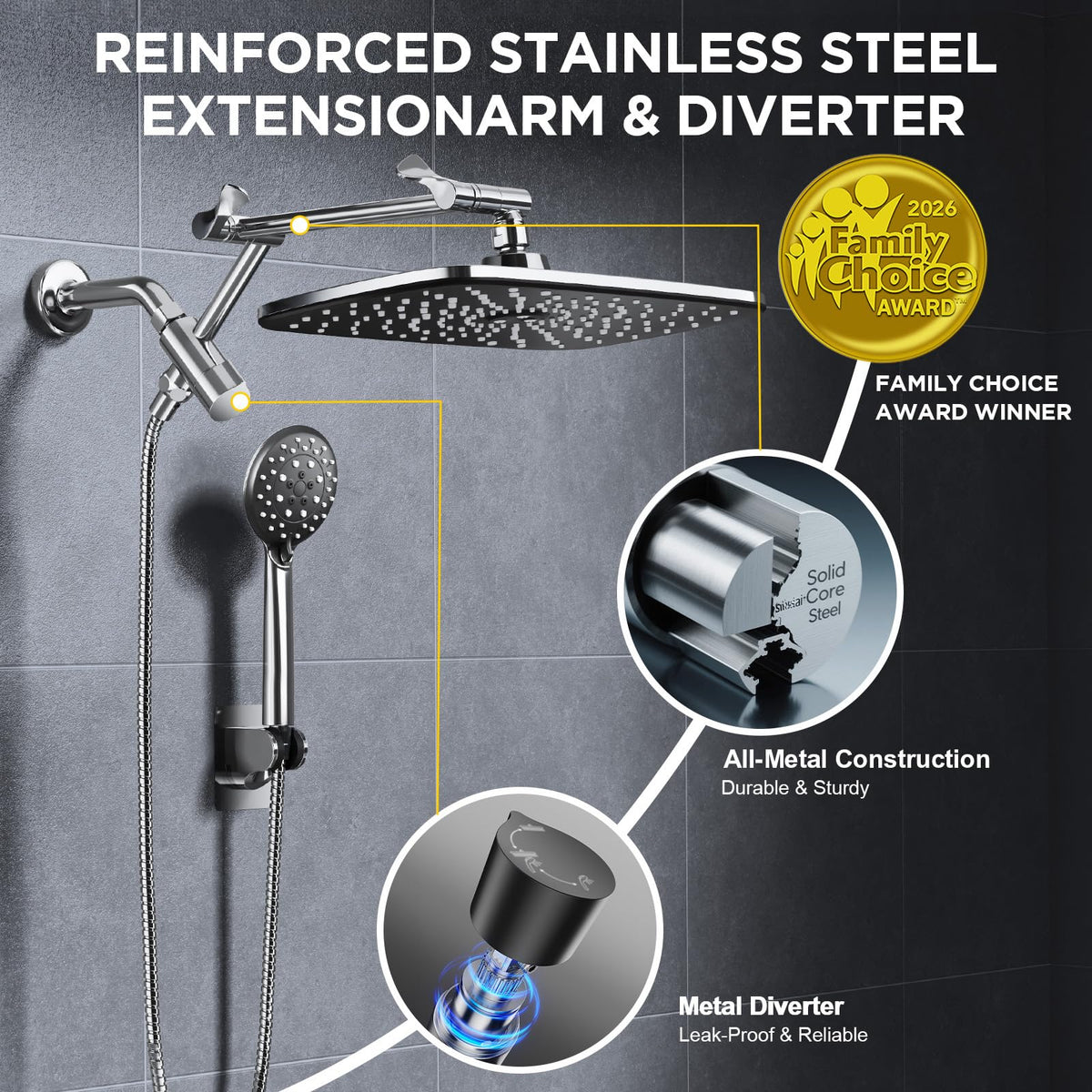 Veken tilting extension arm allows precise water direction at 16-inch height.