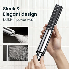 Handheld shower head with 60-inch hose ready for reach and cleaning