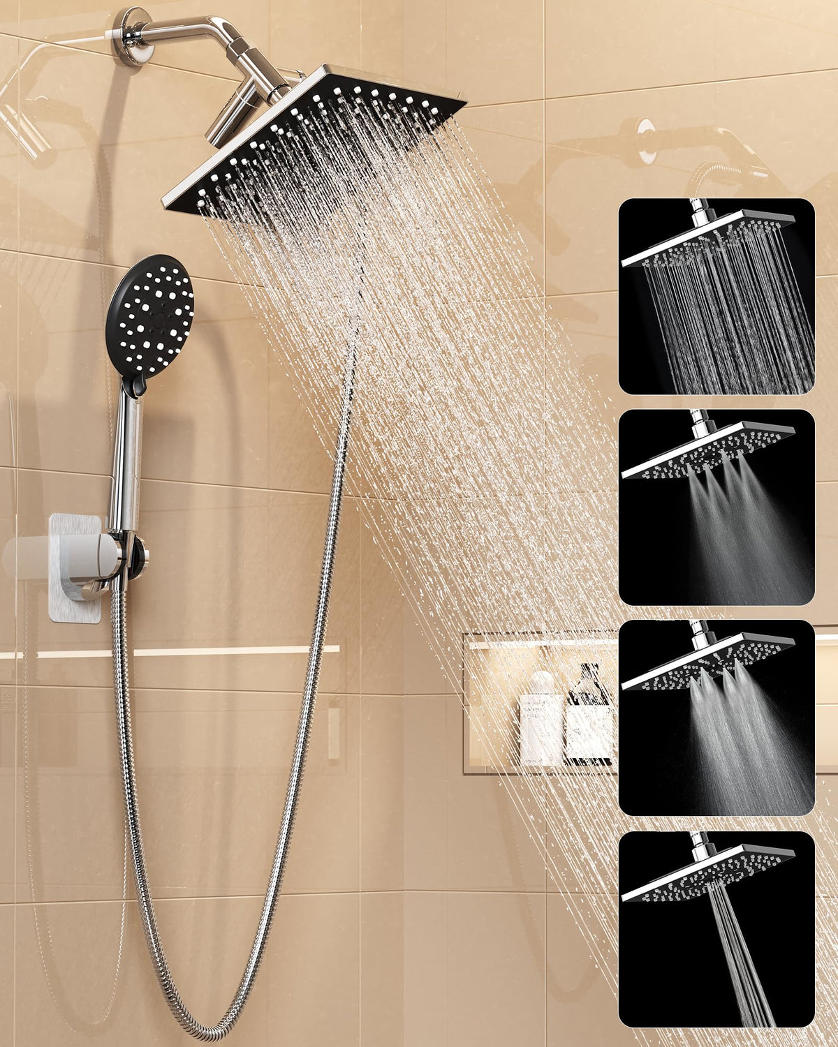 Veken high-pressure rain shower head with chrome finish for immersive full coverage.
