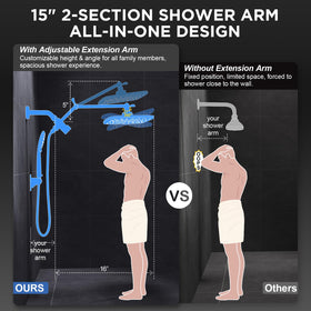 Veken matte black finish adds modern style and durability to the shower system