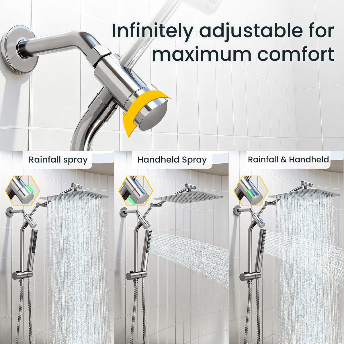 Power wash mode on handheld shower for tub and tile cleaning