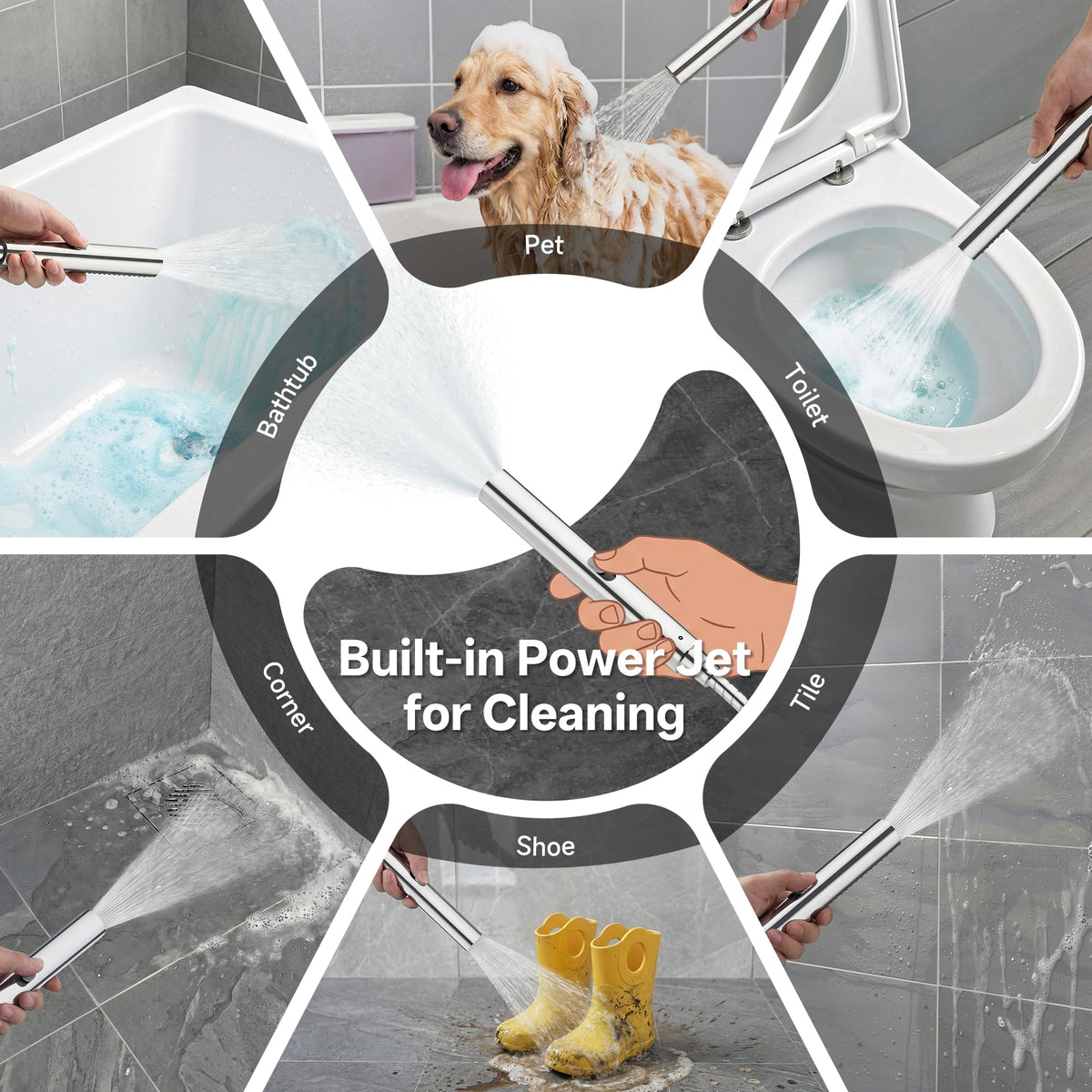 Veken power wash handheld jet cleans soap scum and corners