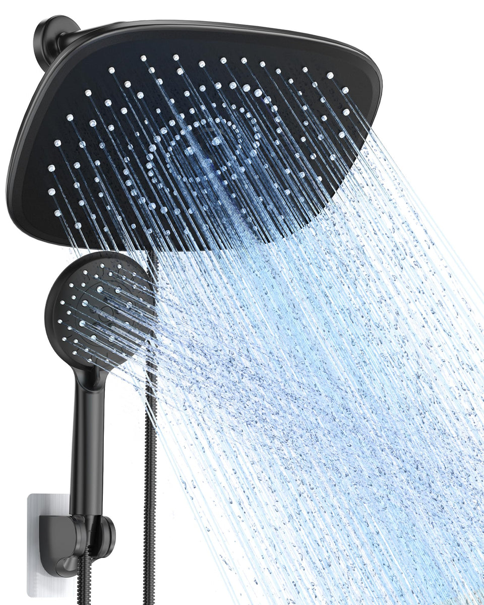 Veken rain shower head 10-inch wide provides full-body coverage for spa-like showers.