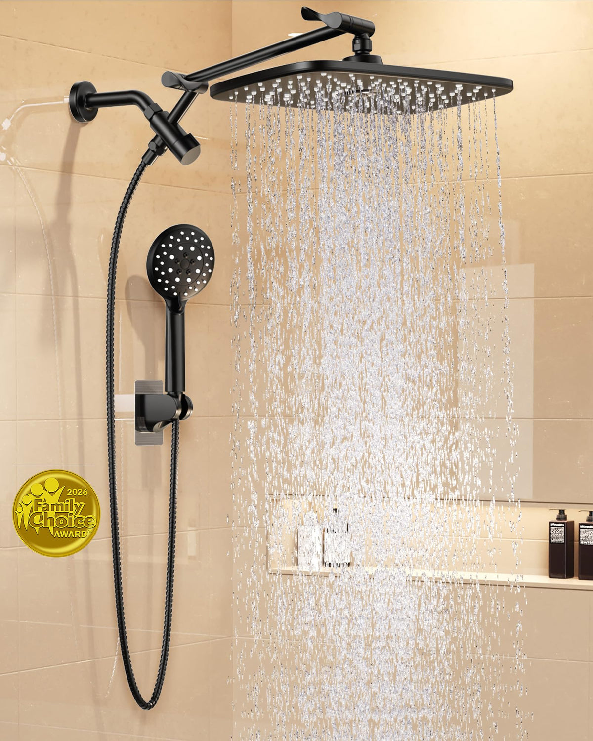 Veken rainfall shower head measures 11.8 inches for full-body coverage and spa-like flow