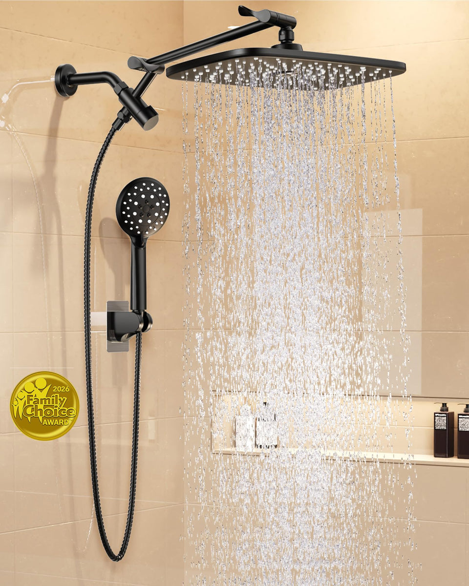 Veken rainfall shower head measures 11.8 inches for full-body coverage and spa-like flow