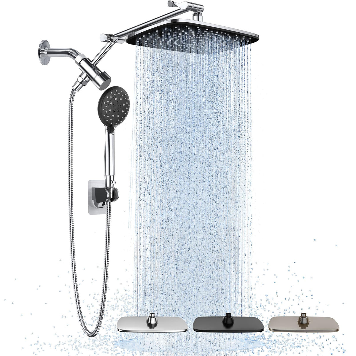 Veken rainhead with 11-8-inch diameter delivers full-body coverage for a spa-like shower.
