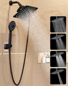 Veken square rain shower head with 4 modes for full-body rinse