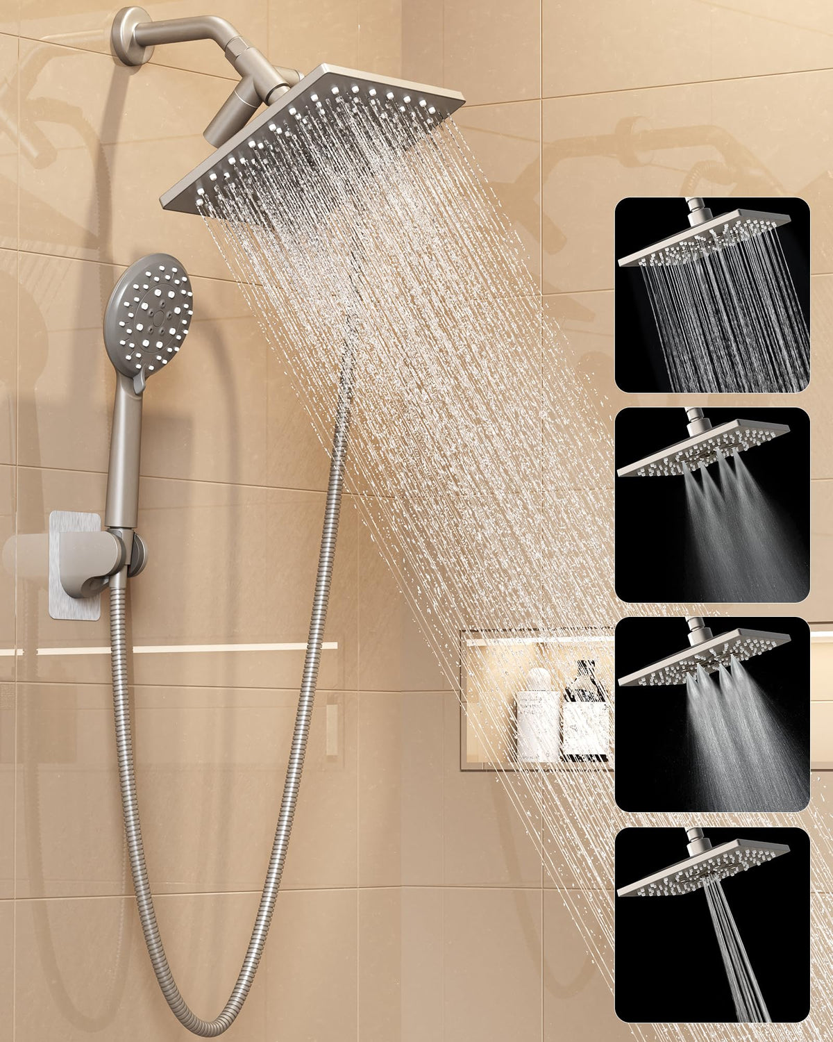 Veken square rain shower head delivers wide coverage for a refreshing full-body rinse.