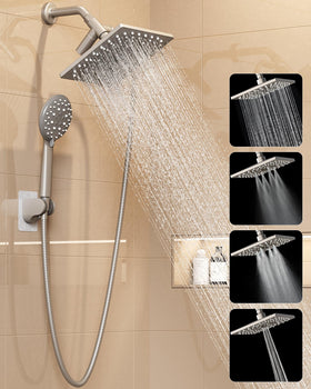 Veken square rain shower head delivers wide coverage for a refreshing full-body rinse.
