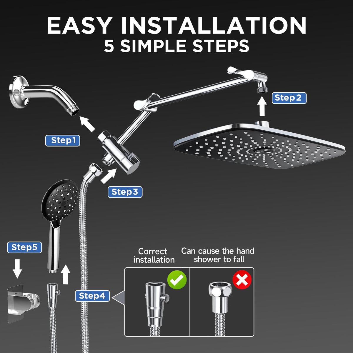 Veken stainless steel swivel connector enables easy tilting and aim