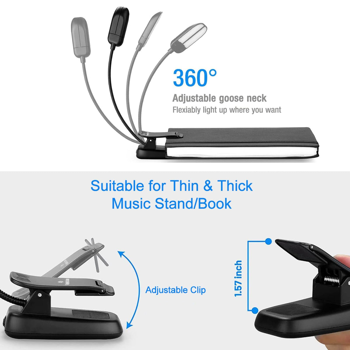 Vekkia clip opens wide with soft pads protecting pages