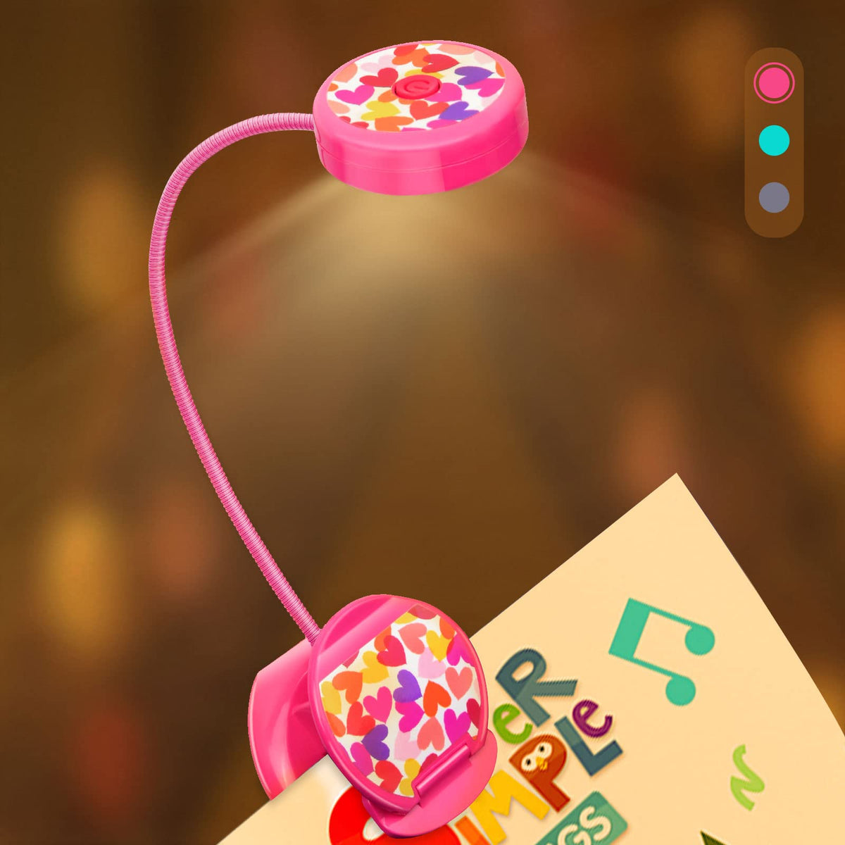 Vekkia cute book light clip-on bed reading rose red for night use.