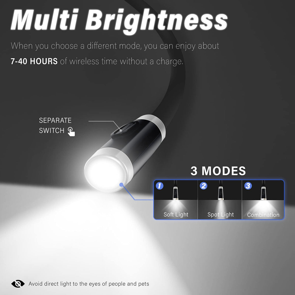 Vekkia LED book light demonstrates long-lasting battery for hours of bedtime reading.