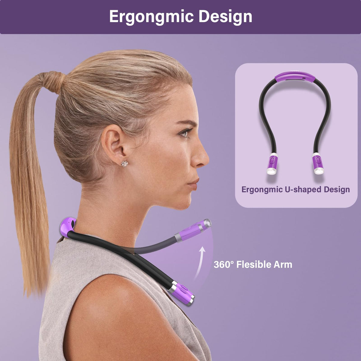 Vekkia neck light rechargeable battery provides long-lasting illumination.